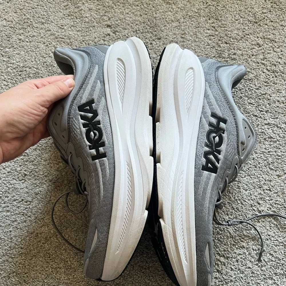 Hoka One One Men's Gray and White Sneakers